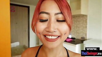 Redhead Thai wife in pink bikini POV fuck